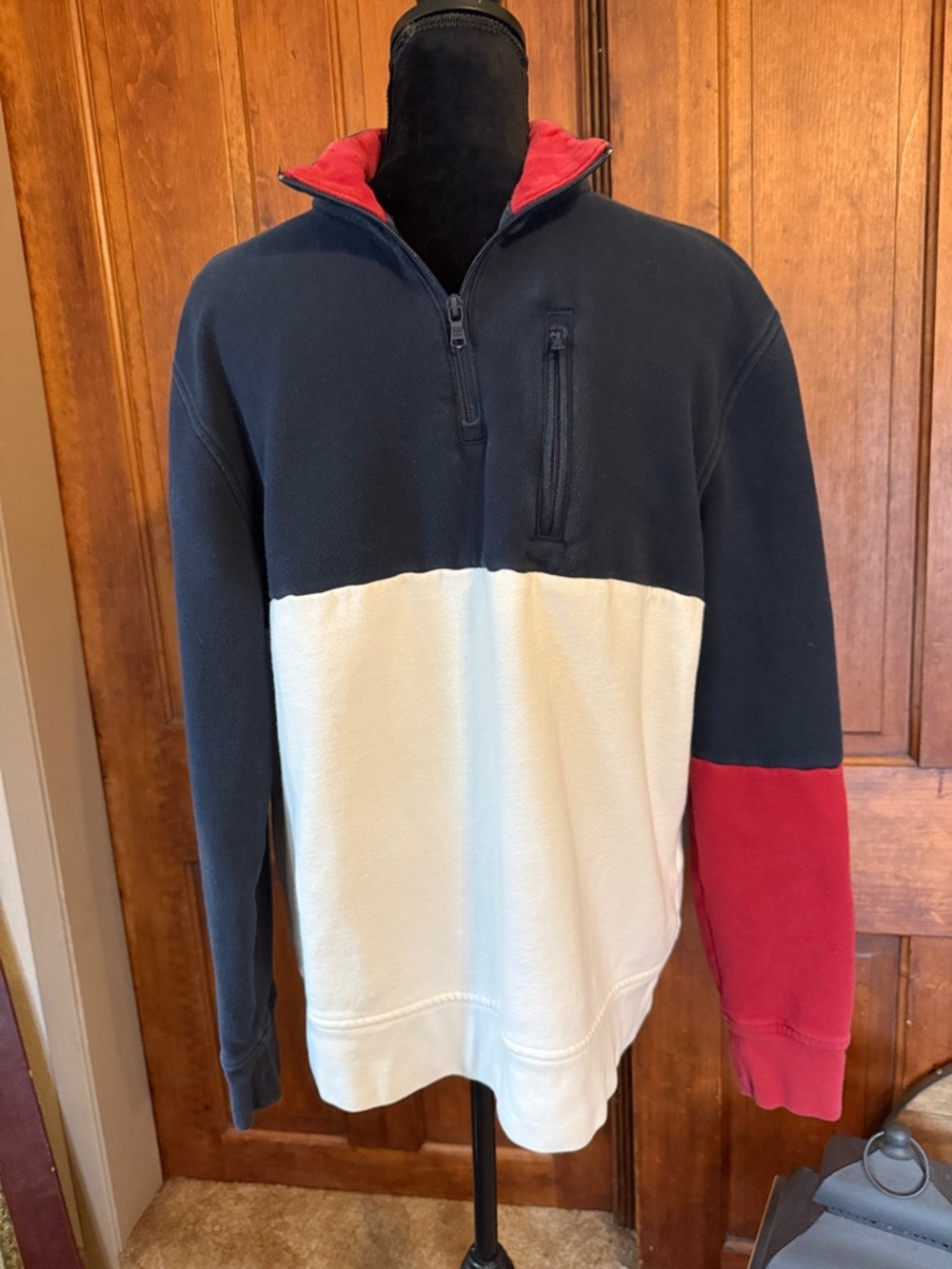 Tommy Hilfiger Men's Colorblock Quarter-Zip Sweater - Navy, White & Red